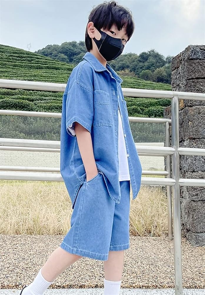 Amazon | [BLZXIAN] 子供服 デニム半袖 ショートパンツ 上下
